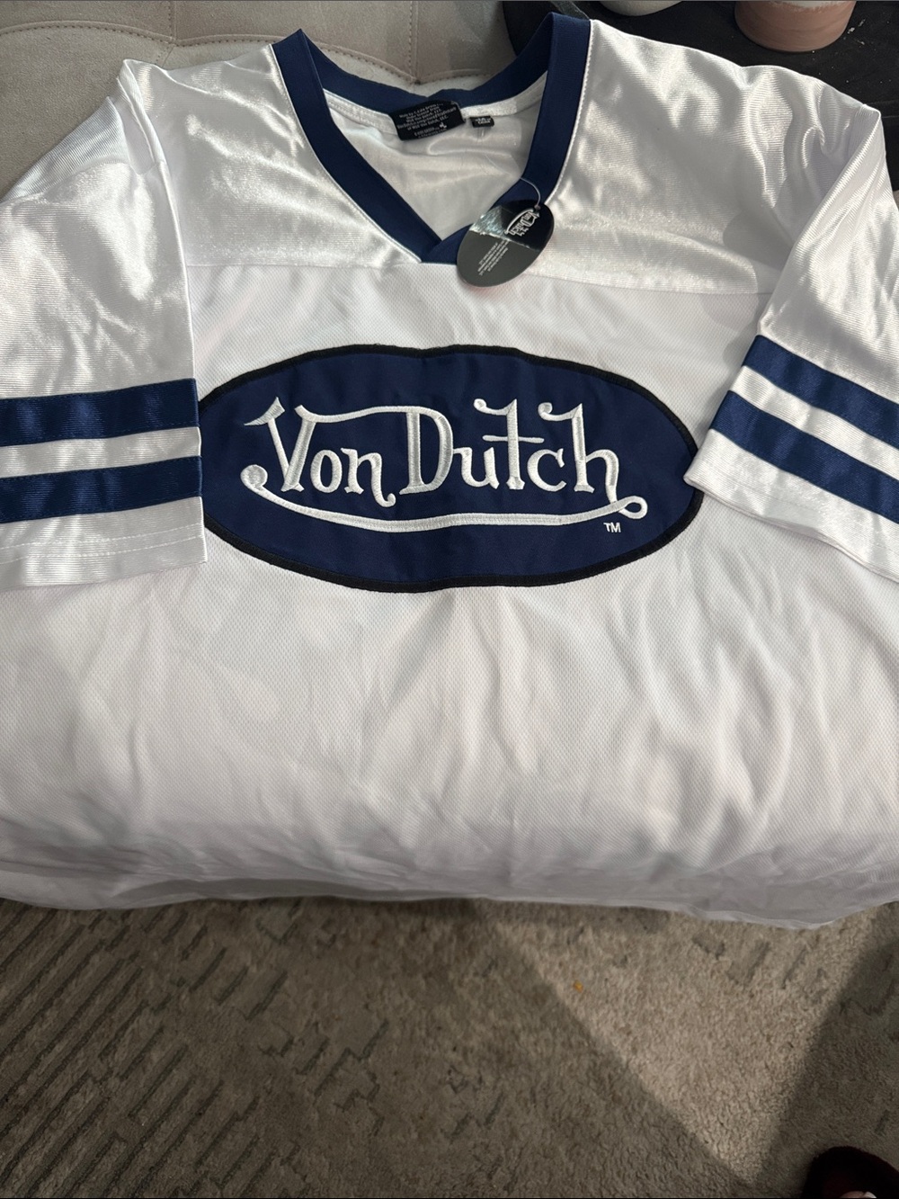 Von Dutch White & Navy Logo Sport Jersey